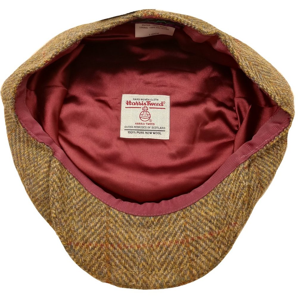 Hartside HS14 Scottish Highland Harris Tweed® Flat Cap Olive-Gold - CHOOSE SIZE - Picture 9 of 12